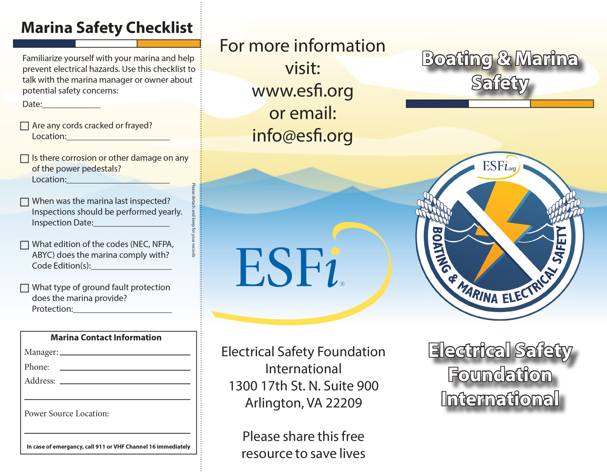 Boating and Marina Safety Brochure Electrical Safety Foundation